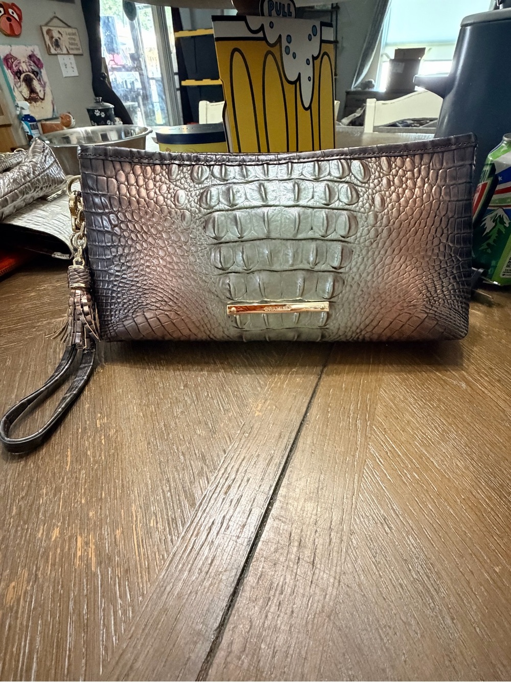 Brahmin Metallic Croc-Embossed Clutch in Silver